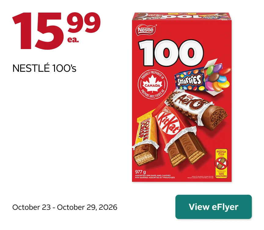 Nestle 100 count on sale for 15.99 from October 23-29, 2026.