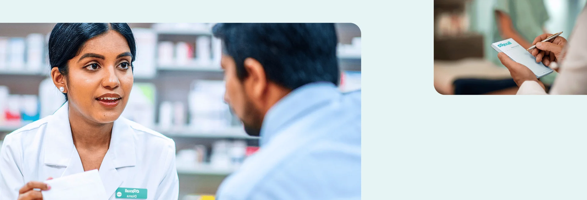 Pharmacist speaking with a customer