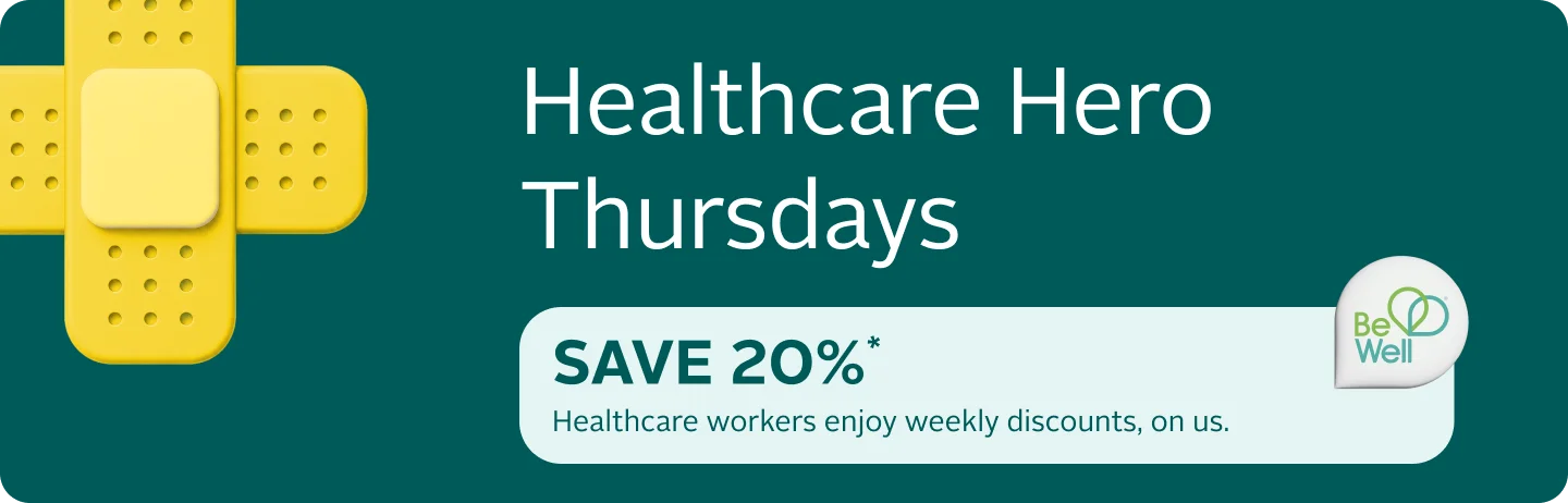 Healthcare Hero Thursdays — save 20%. Healthcare workers enjoy weekly discounts, on us.