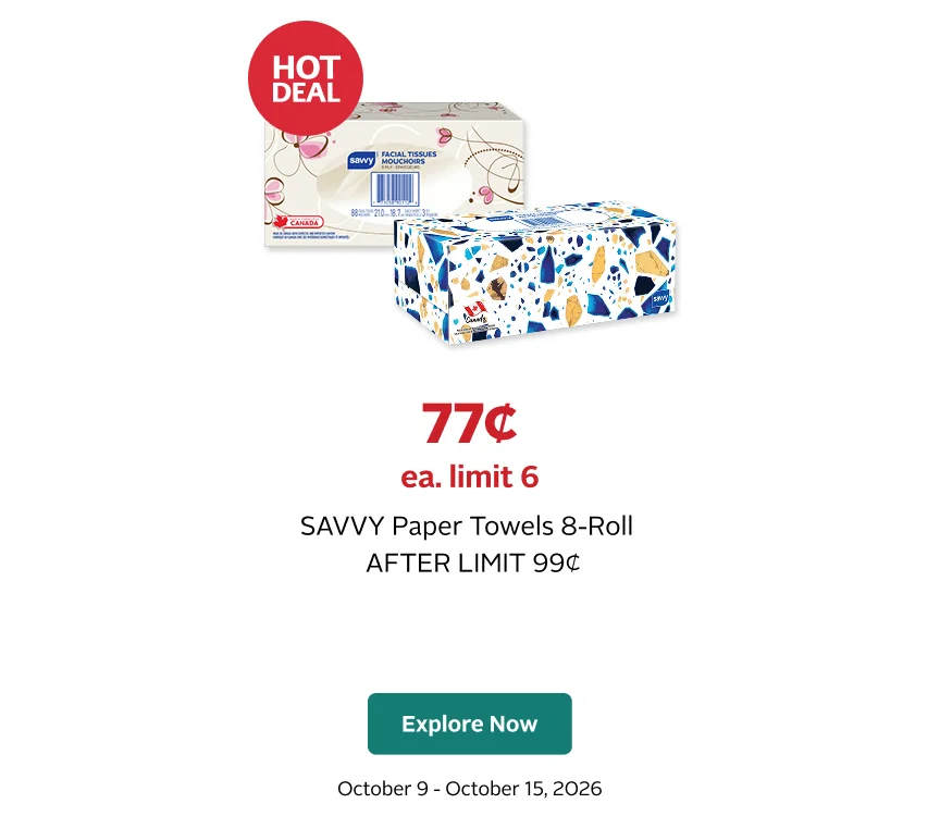 Savy Tissues on sale for .77 cents
