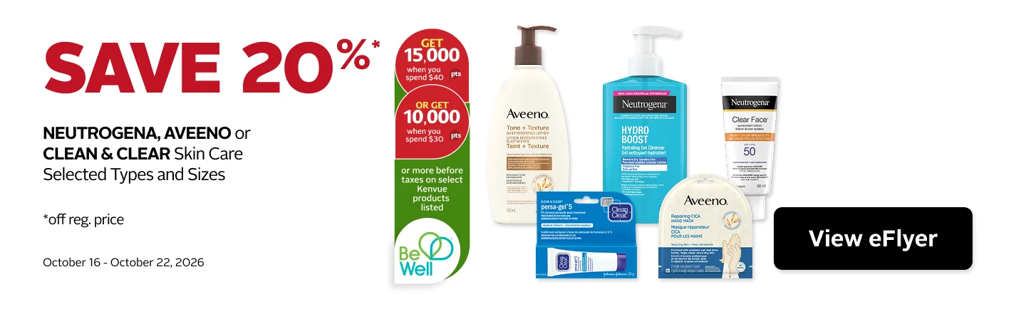 Neutrogena, Aveeno, Clean and Clear Save 20 percent plus points