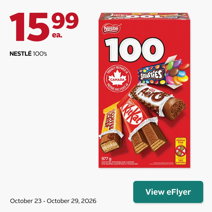 Nestle 100 count on sale for 15.99 from October 23-29, 2026.