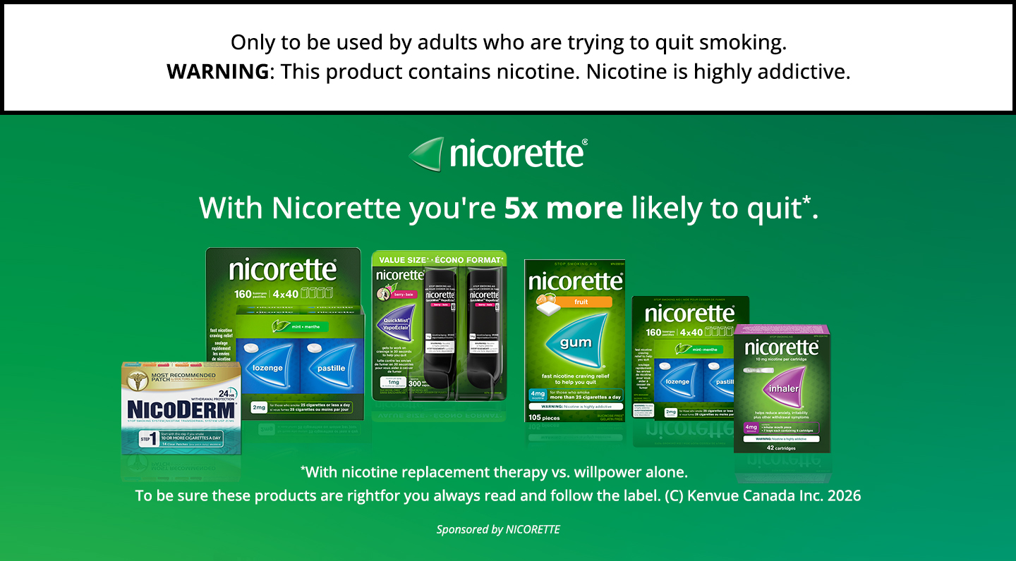 NICORETTE smoking cessation products - Gum, Inhaler, QuickMist and more. Only to be used by adults who are trying to quit smoking. WARNING: This product contains nicotine. Nicotine is highly addictive.