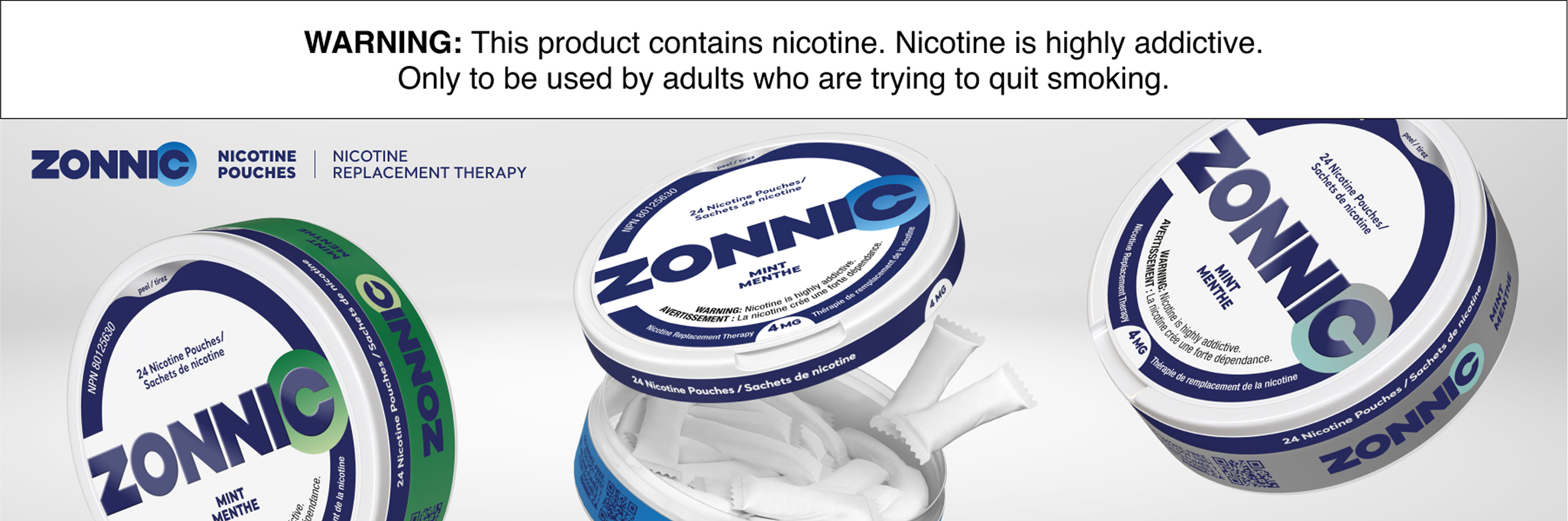 WARNING: This product contains nicotine. Nicotine is highly addictive. Only to be used by adults who are trying to quit smoking. ZONNIC Nicotine Pouches - Nicotine Replacement Therapy