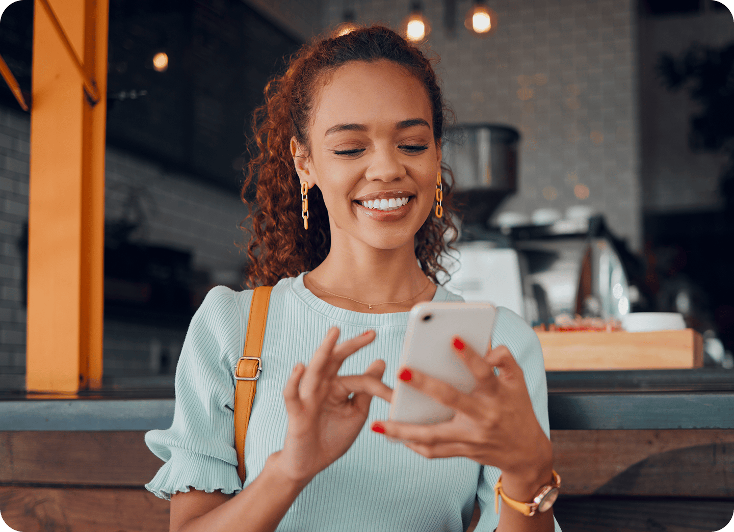 Woman using phone to check acne symptoms